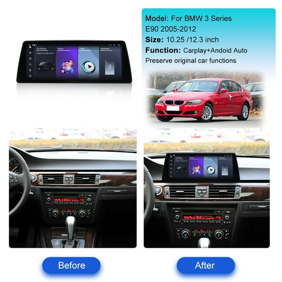 ZWNAV Ultra-Thin 12.3 inch Wireless CarPlay+Android Auto Retain Original Car Function Car Radio Stereo Multimedia Receiver for BMW 3 Series E90 2005-2012