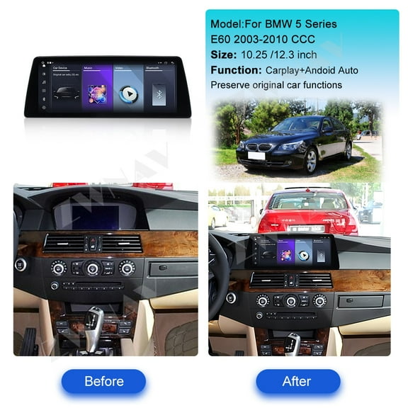 ZWNAV Ultra-Thin 12.3 inch Wireless CarPlay+Android Auto Retain Original Car Function Car Radio Stereo Multimedia Receiver for BMW 5 Series E60 2003-2010 Compatible with Original Car CCC System