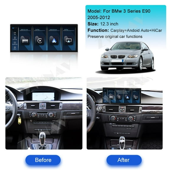 ZWNAV Ultra-thin 12.3 inch 1920 * 720 Car Radio for BMW 3 Series E90 2005-2012 Linux CarPlay Multimedia Screen Audio Stereo Upgrade Touch Screen Bluetooth Head Unit