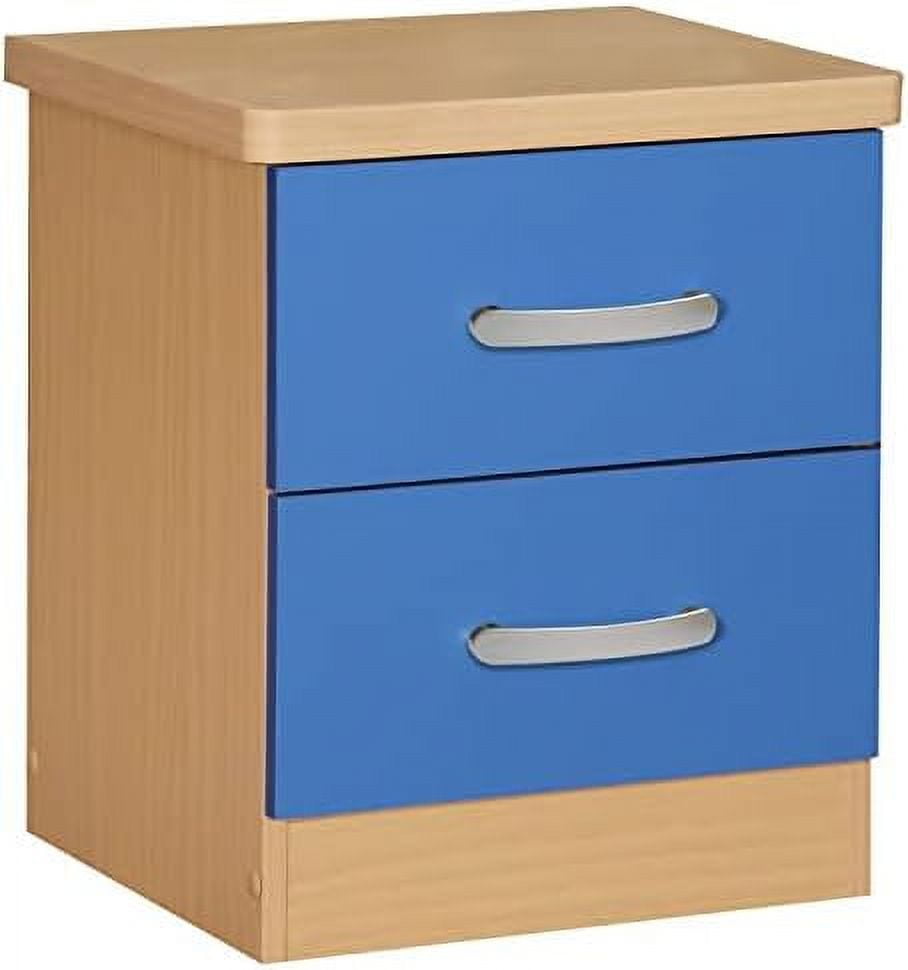 Blue Faux Wood 2-Drawer Nightstand with Silver Handles