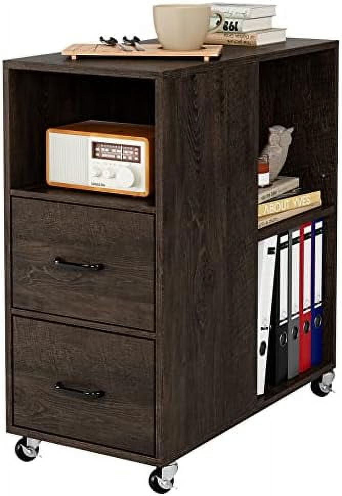 End Narrow Nightstand with Drawers and Adjustable Rolling Bedside for