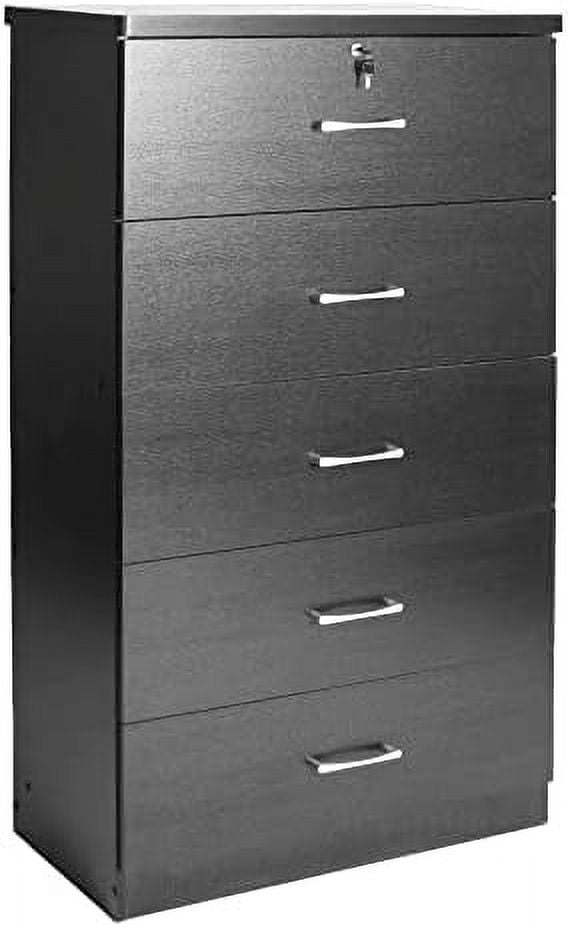 Olivia Tall Black Laminated Wood 5-Drawer Dresser with Metal Glides