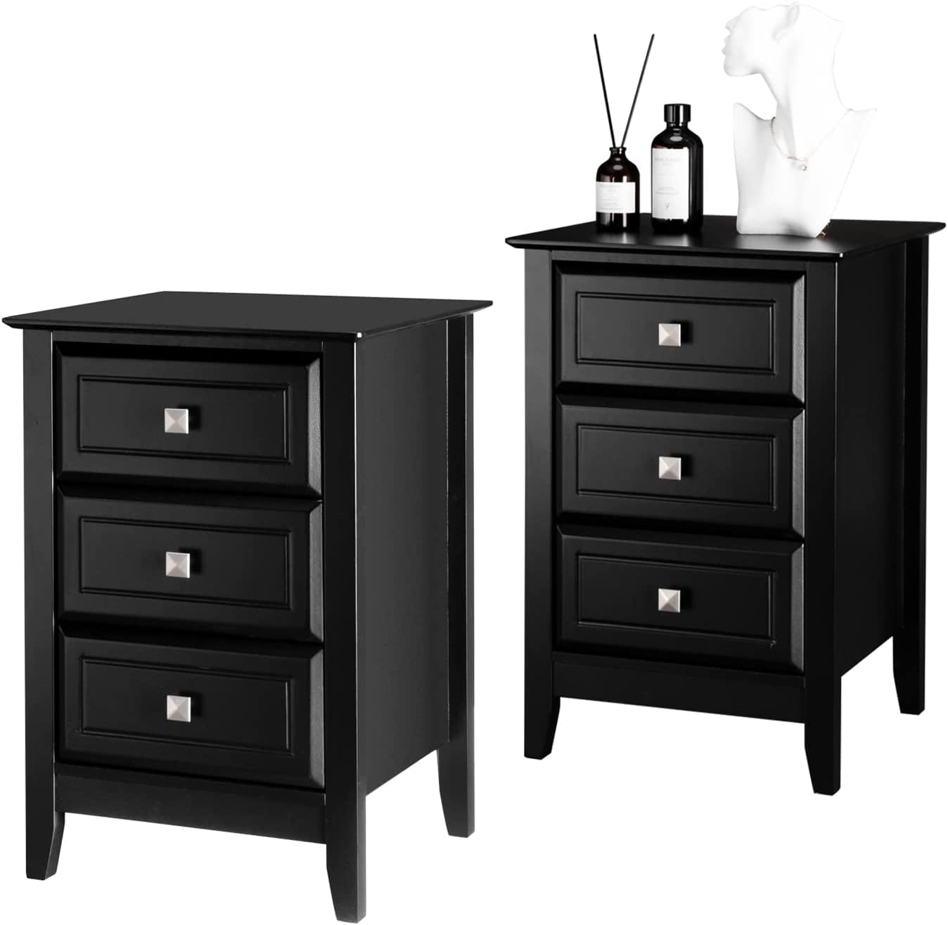 ZWNLKQG Upgraded 3 Drawers Night Stands for Bedrooms Wooden Black