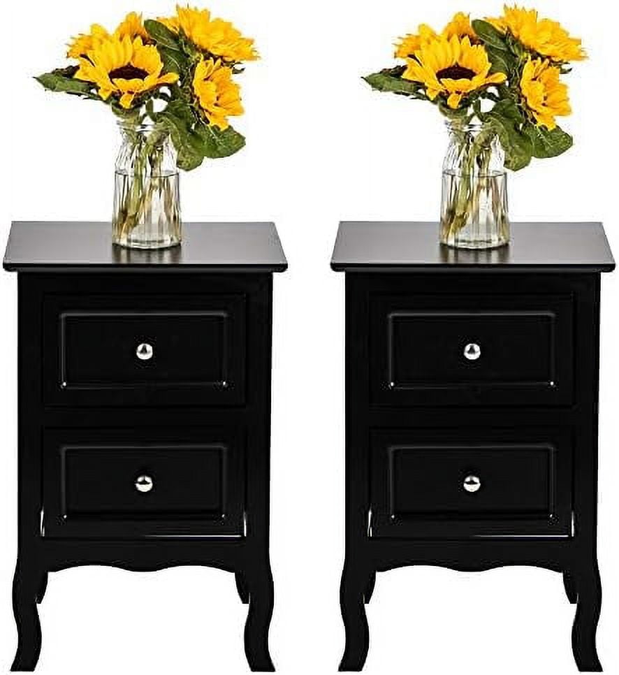 ZWNLKQG Wood Nightstand with Drawer 2 Tiers Bedside Table Heavy Duty