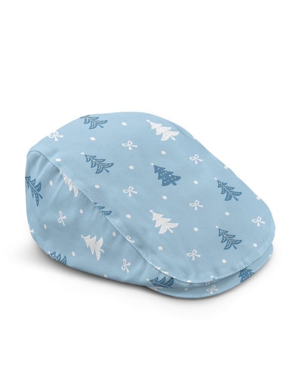 Blue Christmas Trees Men's Newsboy Hat Breathable Flat Ivy Cabbie Cap for Women, Holiday Driving Hat Suitable for Christmas Day