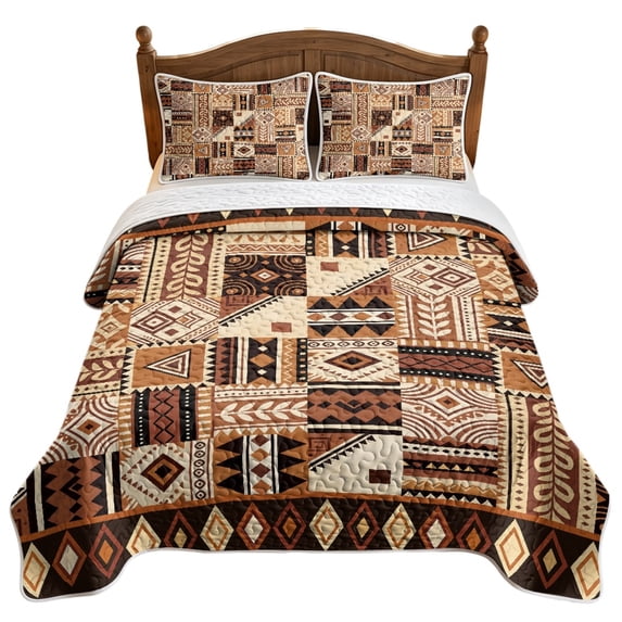 ZWPINITUP Brown Geometric Pattern 3 Pieces Quilted Coverlet Set ...