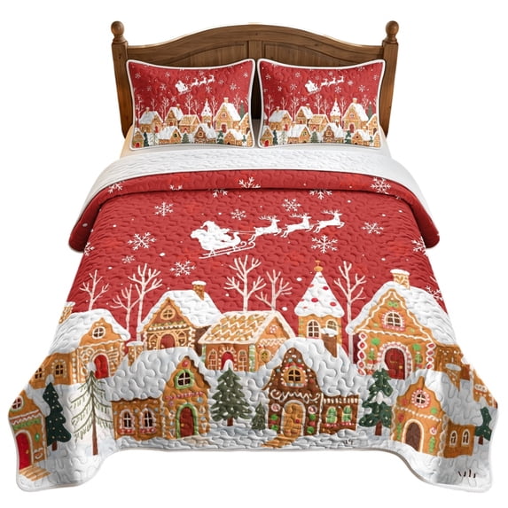 ZWPINITUP Christmas Gingerbread Village Design All Season Coverlet Set ...