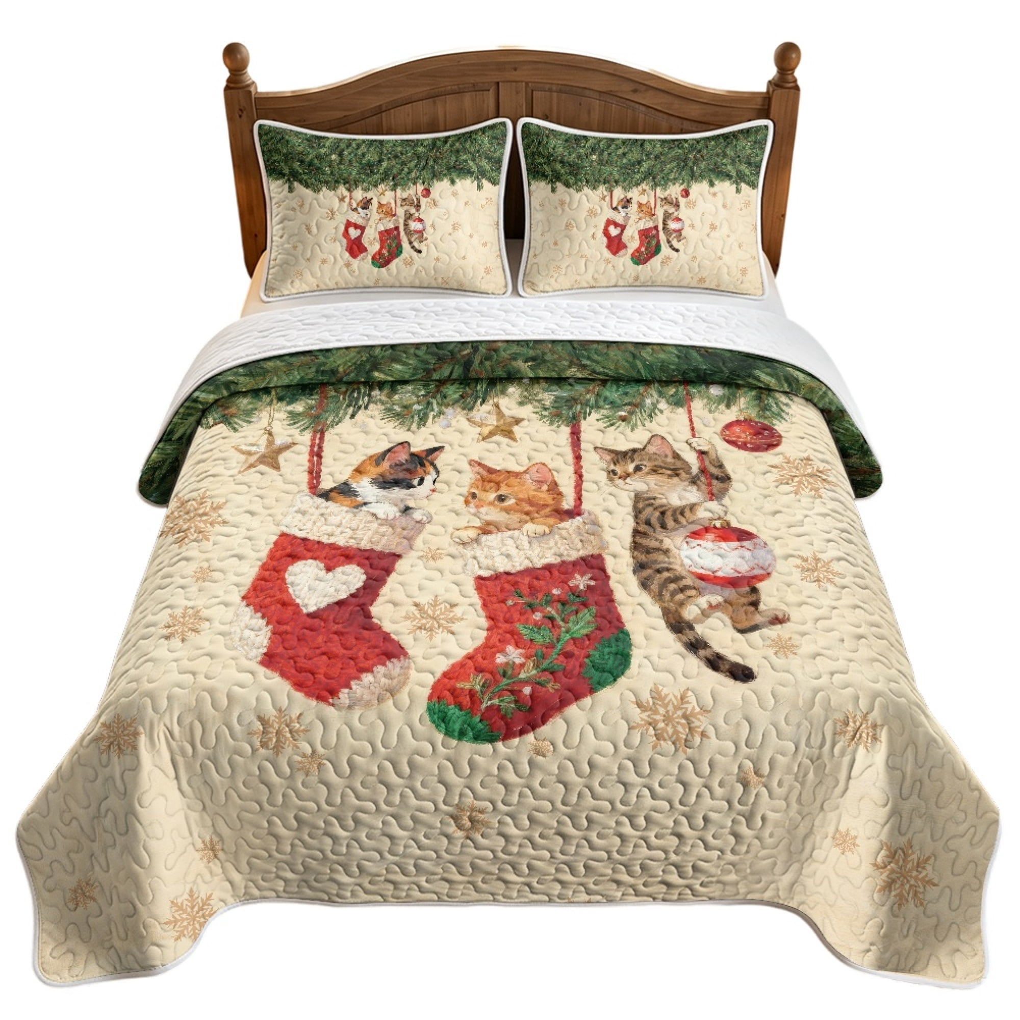 ZWPINITUP Christmas Stocking Cats Print Washable Comforter Set with ...