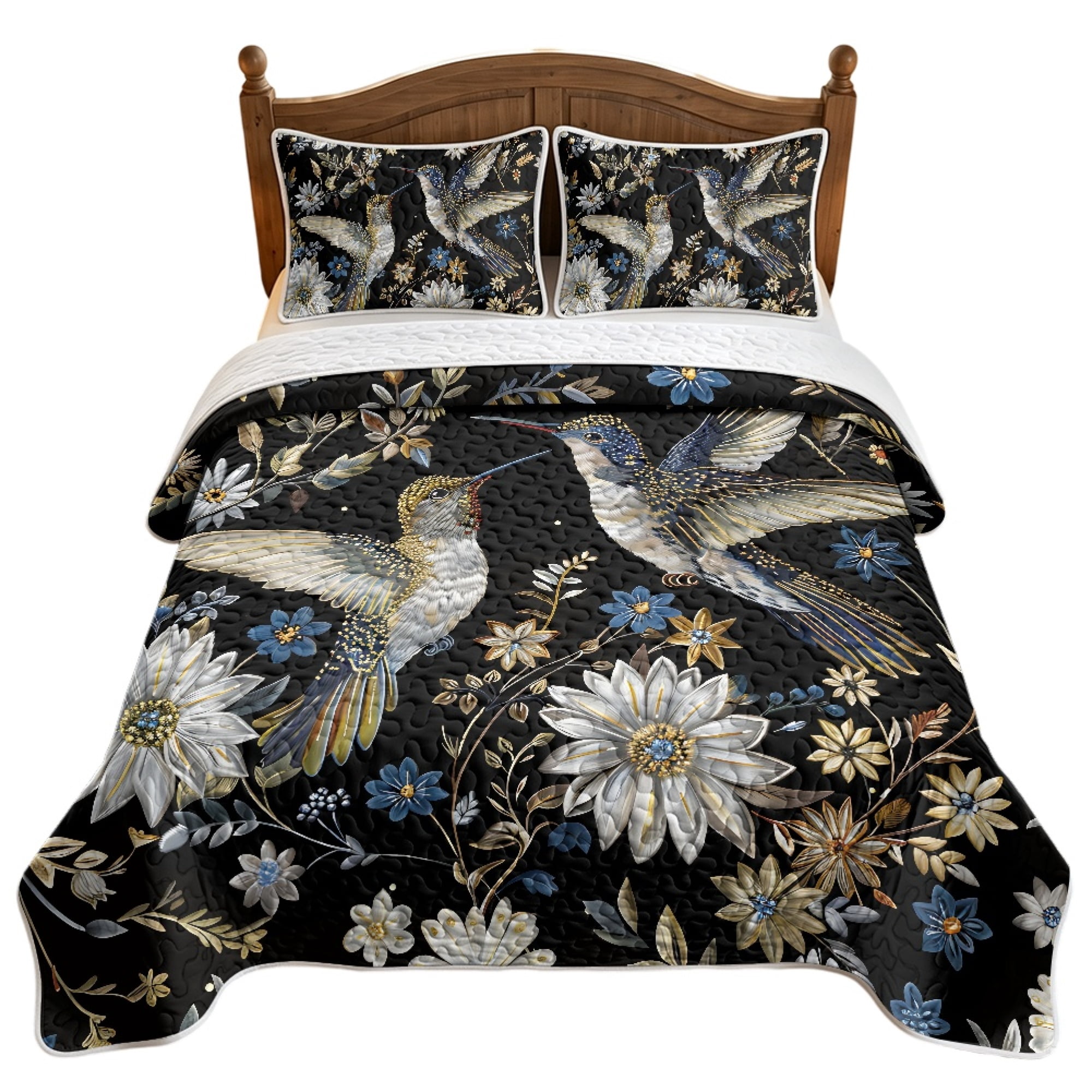 ZWPINITUP Hummingbird Floral Pattern 3 Pieces Comfy Coverlet Set ...