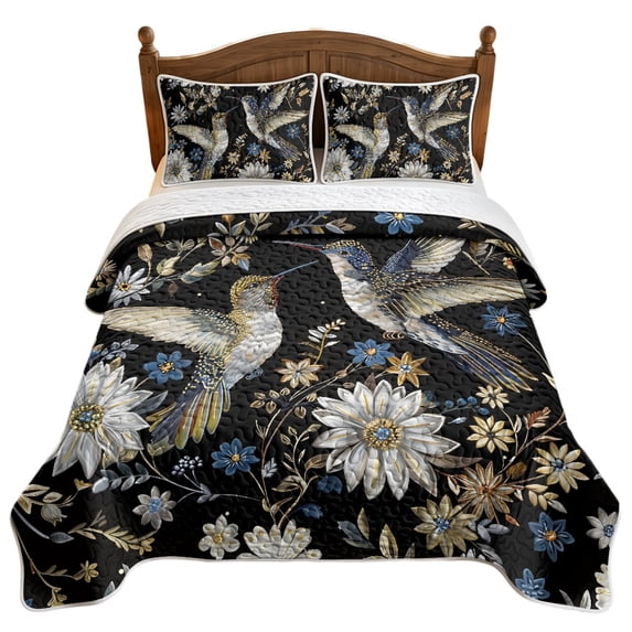 ZWPINITUP Hummingbird Floral Pattern 3 Pieces Comfy Coverlet Set ...