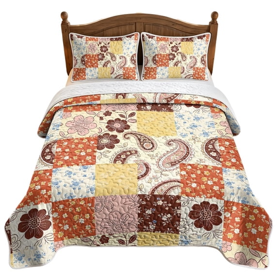 ZWPINITUP Patchwork Floral Design Theme 3 Piece Easy Care Coverlet ...