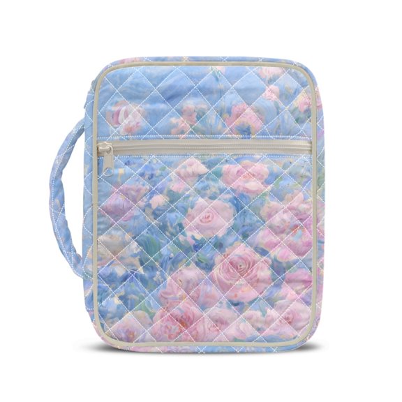 ZWPINITUP Polyester Bible Cover Case with Large Capacity, Oil Painting Pink Rose Zippered Pocket Lightweight Quilted Bible Bag for Daily Life