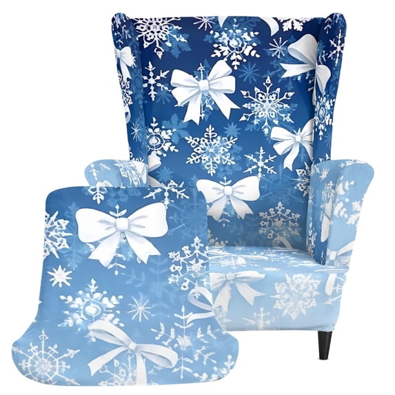 ZWPINITUP Snowflake Bow Wingback Armchair Covers 2 Piece Set Wing Back ...