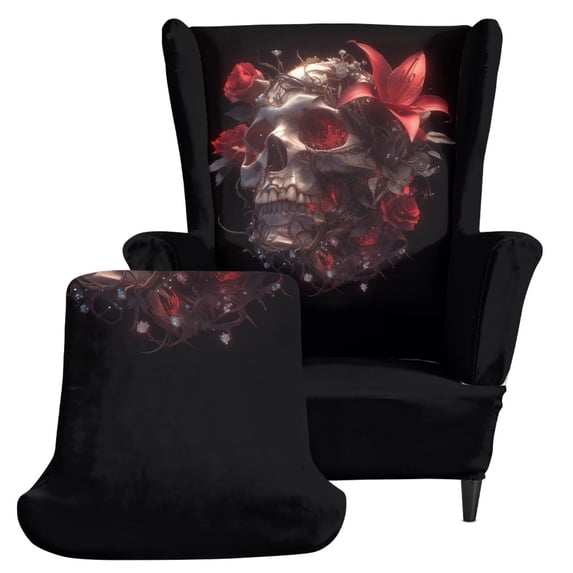 Red Fiower ZWPINITUP Spandex 2-Piece Wingback Chair Slipcover for Home, Removable ...