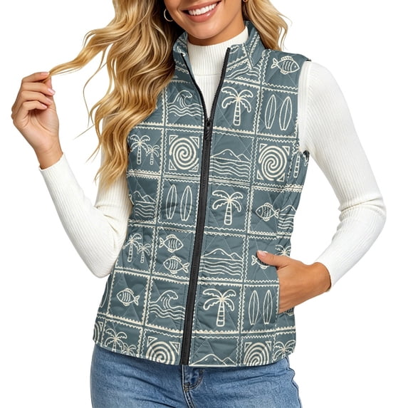 ZWPINITUP Warm Women's quilted jacket vest for Daily Wear Fall, Surf ...