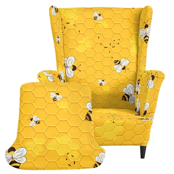 ZWPINITUP Wingback Armchair Covers Honeycomb Bee 2 Piece Set Wing Back ...