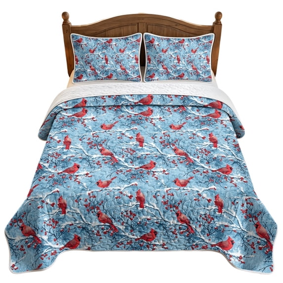 ZWPINITUP Winter Cardinal Bird Pattern 1 Quilt+2 Shams Lightweight Bed ...