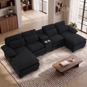 ZX Design 133" U-Shaped Cloud Couch Sectional, 4-Seater Deep Seat Sofa with Double Recliner, Storage Console, USB Ports & Cup Holders for Living Room