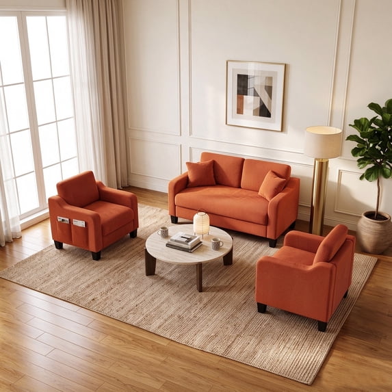 ZX Design 3-Piece Corduroy Living Room Furniture Set, Mid-Century ...