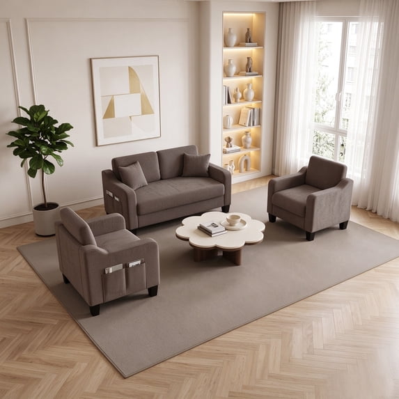 ZX Design 3-Piece Corduroy Living Room Furniture Set, Mid-Century ...