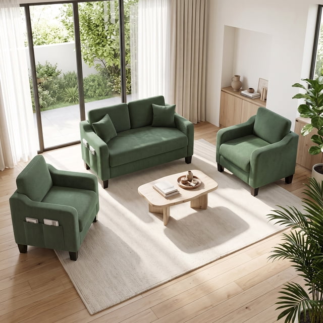 ZX Design 3-Piece Corduroy Living Room Furniture Set, Mid-Century ...