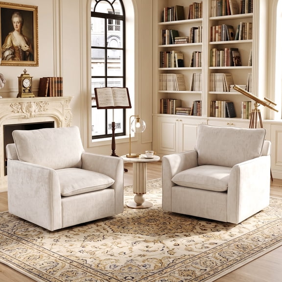 ZX Design 360°Swivel Accent Chair Set of 2, Modern Upholstered Soft Chenille Club Chair, High Resilience Armchair for Living Room, Bedroom, and Home Office