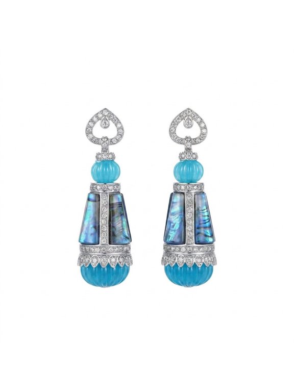 ZX Medieval French Retro Lake Blue Carved Resin Jewelry Light Luxury High-end Niche Necklace And Earring Set For Women