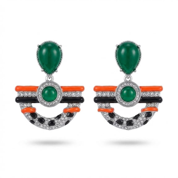 ZX Medieval Niche Design Fan-shaped Colorful Treasure Glazed Earrings Light Luxury Fashion Versatile High-end Retro Earrings