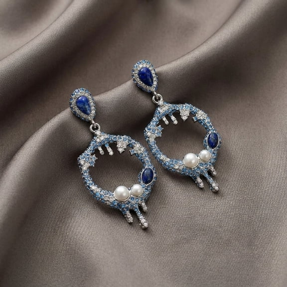 ZX Medieval Niche Design Glacier Blue Hollow Earrings