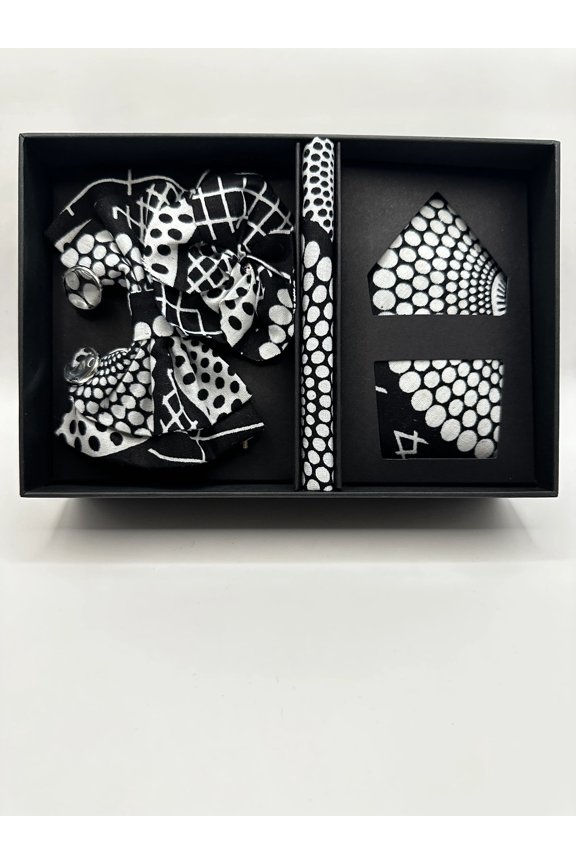 ZXB Mens Gift Box - Tie, Bow Tie, Lapel Pin, Pocket Square, Cufflinks - 100% Cotton Material Ankara Print