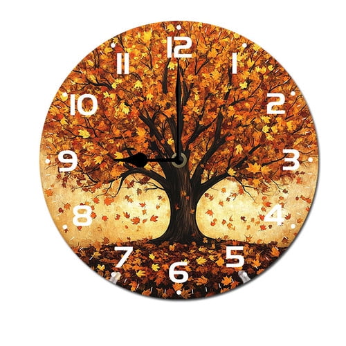 ZXCXRQFa Autumn Fall Leaves Tree Landscape Nature Silent Non Ticking Wooden Clock 10 Inch, Round Wall Clock,Decorative for Living Room, Kitchen, Home,Bathroom, Bedroom, Office or School