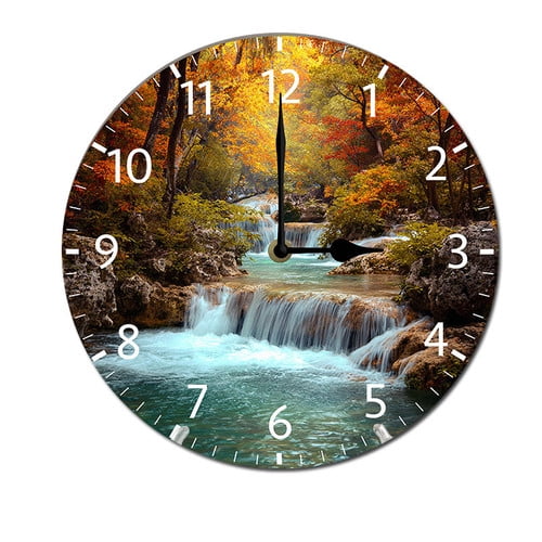 ZXCXRQFa Autumn Waterfalls Silent Non Ticking Battery Operated Clock Vintage Round Clocks or Garage Basement Restaurant Workshop Wall Art 10inch