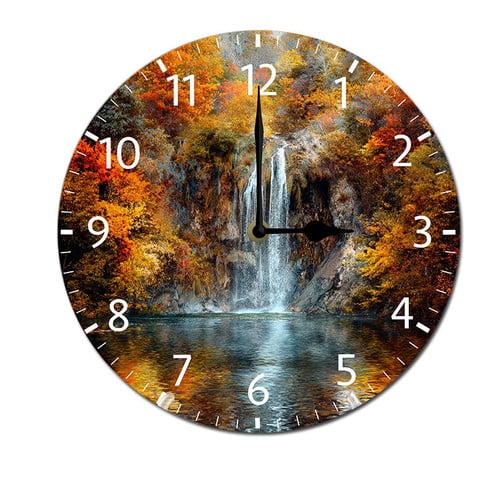 ZXCXRQFa Autumn Waterfalls Wall Clock Battery Operated Non Ticking Silent Analog Rustic Farmhouse Round Clock Wood Decor for Home Kitchen Living Room Bathroom