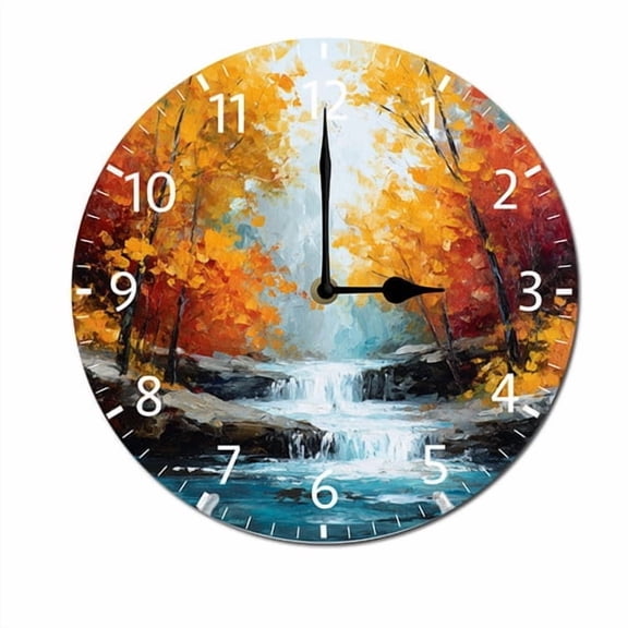 ZXCXRQFa Autumn Waterfalls Wood Wall Clock Silent Non-Ticking Kitchen Desk Clock Battery Operated Analog Decorative Round Clocks 10 in Garden Home Decor