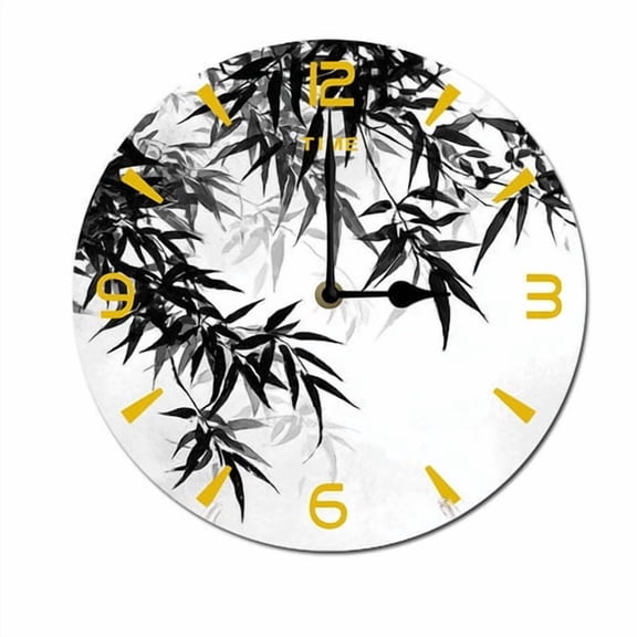 ZXCXRQFa Bamboo Leaves Style Clock Home Decor Round Wood 10 Inch Wall Clocks Non Ticking Silent Clock Art for Living Room Kitchen Bedroom Decorative