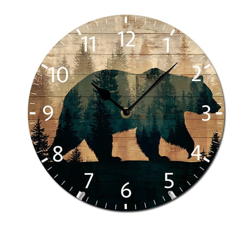 ZXCXRQFa Bear Walking In The Wild Wall Clocks Battery Operated 10 Inch Silent Non-Ticking Quiet Desk Clock Decor for Living Room Home Office School Kitchen