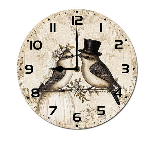 ZXCXRQFa Bird Tree Heart Silent Non Ticking Wooden Clock 10 Inch, Round Wall Clock,Decorative for Living Room, Kitchen, Home,Bathroom, Bedroom, Office or School