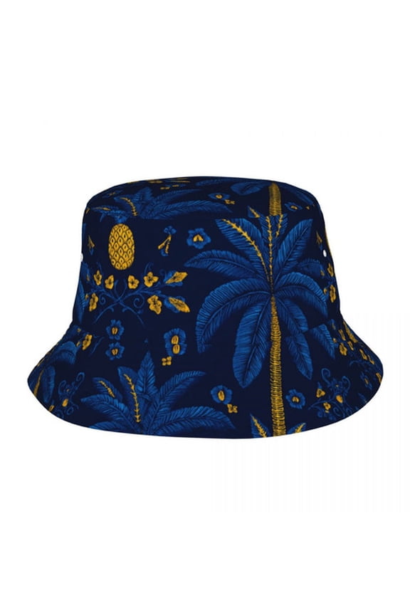 Blue Pineapple Leaves Bucket Hat Polyester Reversible Sun Hats for Women Men, Summer Travel Beach Packable Fisherman Hat