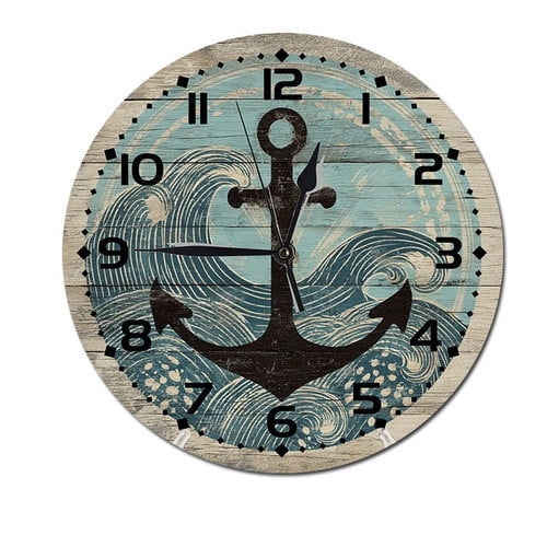 ZXCXRQFa Boat Anchor Marine Wall Clocks Battery Operated 10 Inch Silent Non-Ticking Quiet Desk Clock Decor for Living Room Home Office School Kitchen
