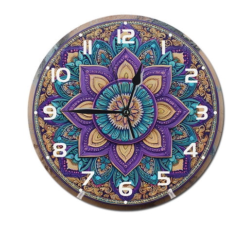 ZXCXRQFa Bohemian Home Decorative Haning Clock Wall Decor Silent Non Ticking Round Clock for Living Room Kitchen Bedroom Dining Room 10 Inch