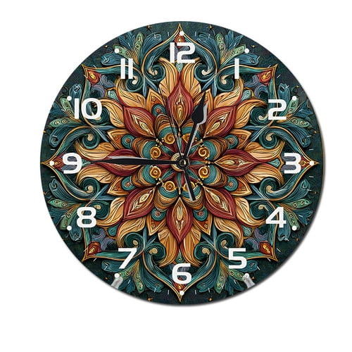 ZXCXRQFa Bohemian Wall Clock Silent 10 Inch Round Decorative Battery Operated Non Ticking PVC Quiet Clocks for Bedroom Office School Home