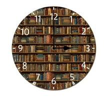 ZXCXRQFa Book Shelf Wood Wall Clock Silent Non-Ticking Kitchen Desk Clock Battery Operated Analog Decorative Round Clocks 10 in Garden Home Decor