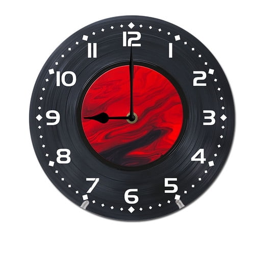 ZXCXRQFa Classic Music Record Round Wood Wall Clock, 10 Inch Battery Operated Analog Quiet Desk Clock for Home,Kitchen,Office,School,Bathroom