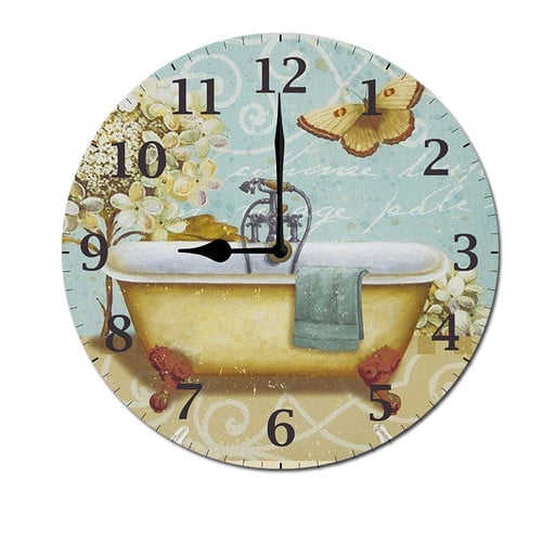 ZXCXRQFa Clock Watercolor Bathtub Silent Wall Clock for Bathroom Indoor Decoration No Ticking 10 Inch Round Small Clock for Hospital Classroom Home Living Room