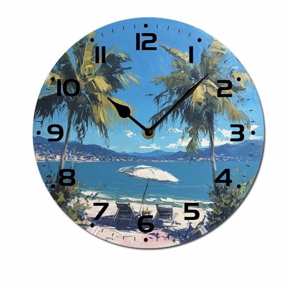 ZXCXRQFa Clocks Beach Scene Palm Tree Kitchen Home 10 Inch Silent Vintage Design Round Wall Clock Numerals Design Non Ticking Retro Clocks Home Decor Desk Clock