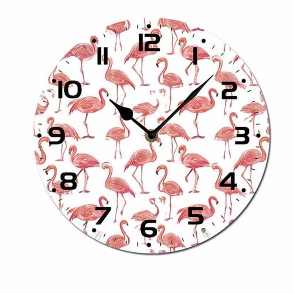 ZXCXRQFa Clocks Cartoon Red Flamingo Pattern Silent Wall Clock Round - Non-Ticking Desk Clock Battery Operated Quiet Decorative for Living Room Home Office School Kitchen (10In)