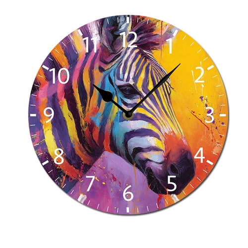 ZXCXRQFa Clocks Colorful Zebra Wall Clock Silent 10 Inch Round Decorative Battery Operated Non Ticking Wood Quiet Clocks for Bedroom Office School Home