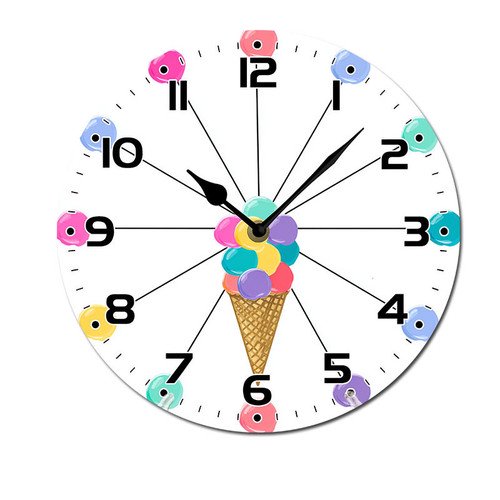 ZXCXRQFa Colorful Ice Cream Cone Silent Non Ticking Battery Operated Clock Vintage Round Clocks or Garage Basement Restaurant Workshop Wall Art 10inch