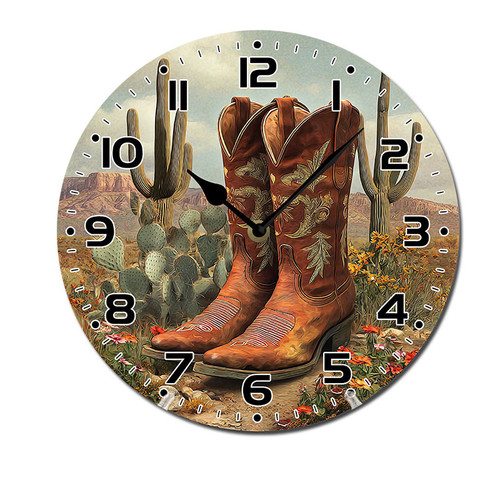 Cowboy Boot Clock ZXCXRQFa Cowboy Boots Cactus Western Silent Wall Clock for Living Room ...