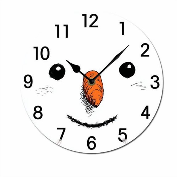 ZXCXRQFa Clocks Winter Cute Smiling Snowman Face Clock Wall Decor Battery Operated Floral Clocks Spring Wall Clocks Round Desk Clock 10 in Non Ticking Analog Bathroom Clocks